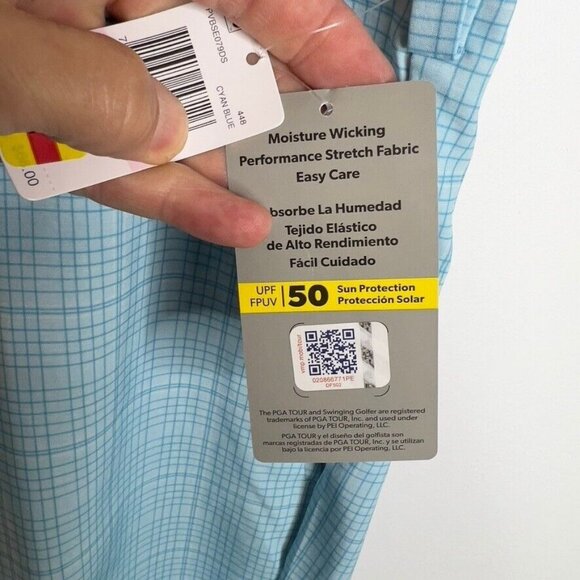 Pga Tour Men's $68 Check Print Performance 8" Golf Shorts - Cyan Blue Size 34 - Picture 3 of 11